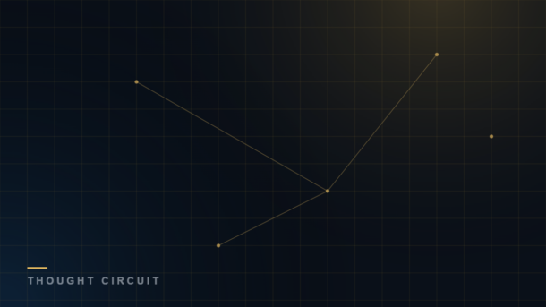 Thought Circuit dark navy and gold abstract graphic