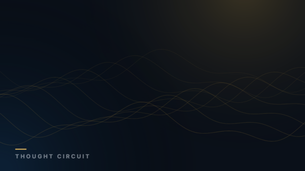 Thought Circuit dark navy and gold abstract graphic