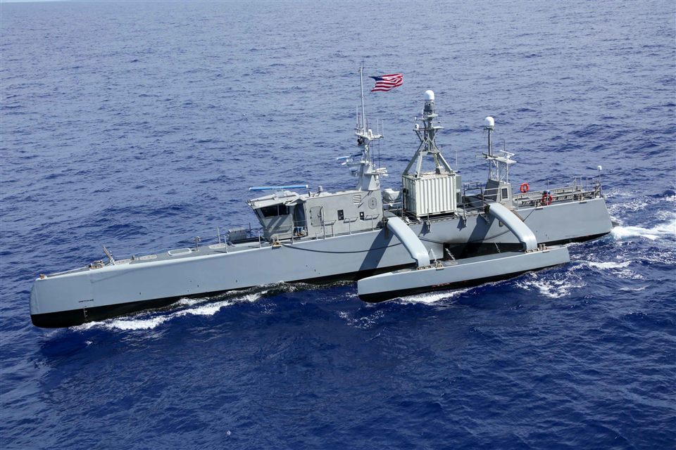 Sea Hunter unmanned surface vessel underway during RIMPAC 2022.